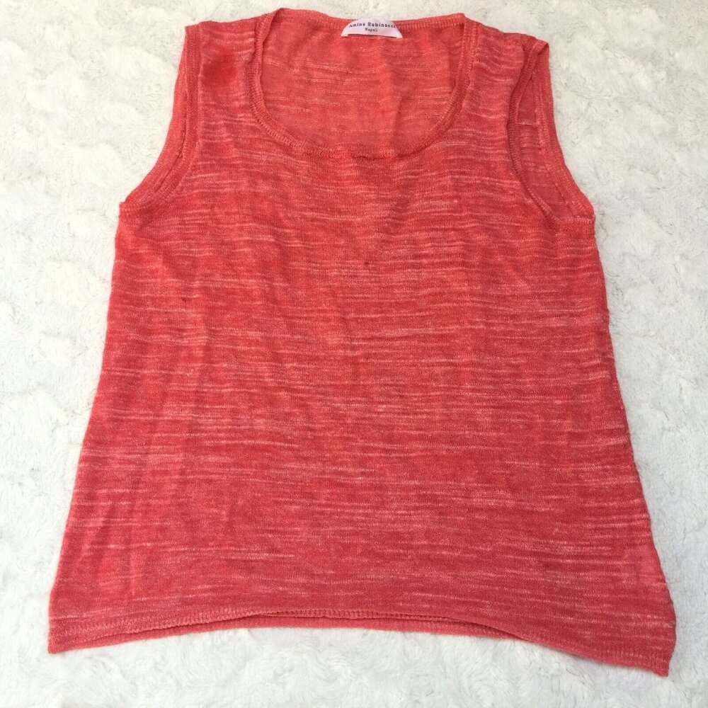 Amina Rubinacci Napoli Womens Scoop Neck Linen Blend Knit Tank Top Size 46 Coral
